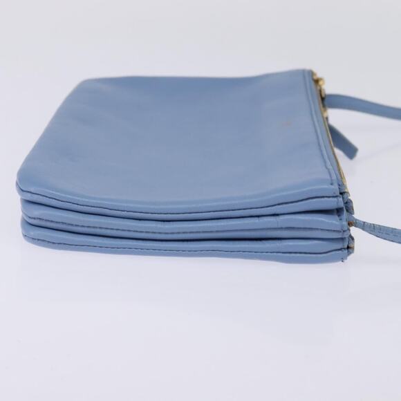 CELINE Trio Shoulder Bag Leather Light Blue Gold - Picture 5 of 13